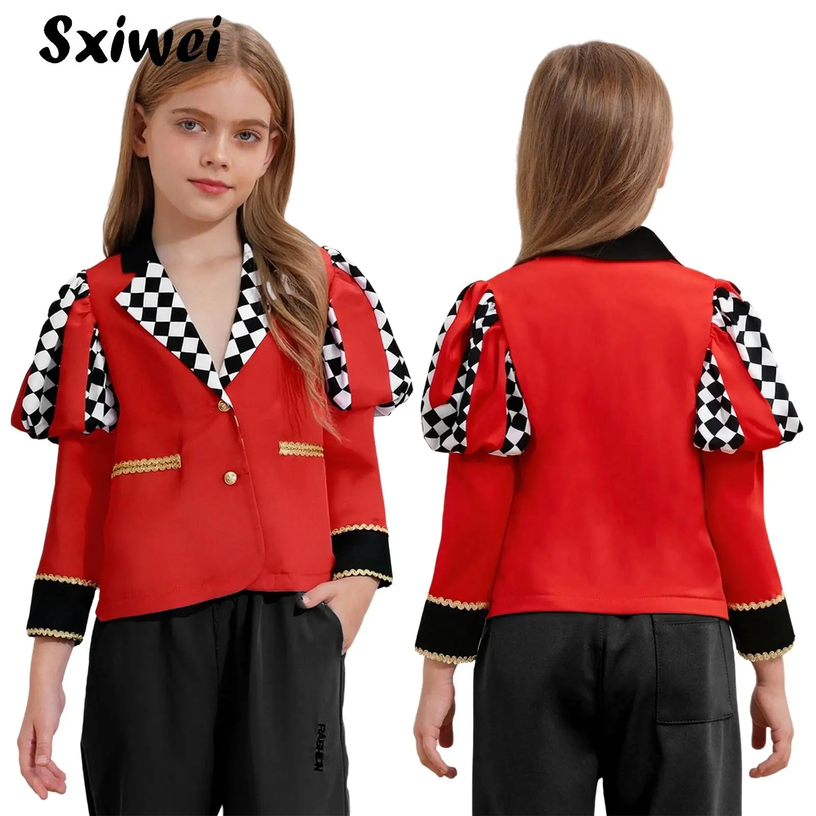 

Kids Girls Circus Jacket Coat Halloween Ringmaster Magician Cosplay Costume Carnival Theme Party Drum Marching Band Dress Up