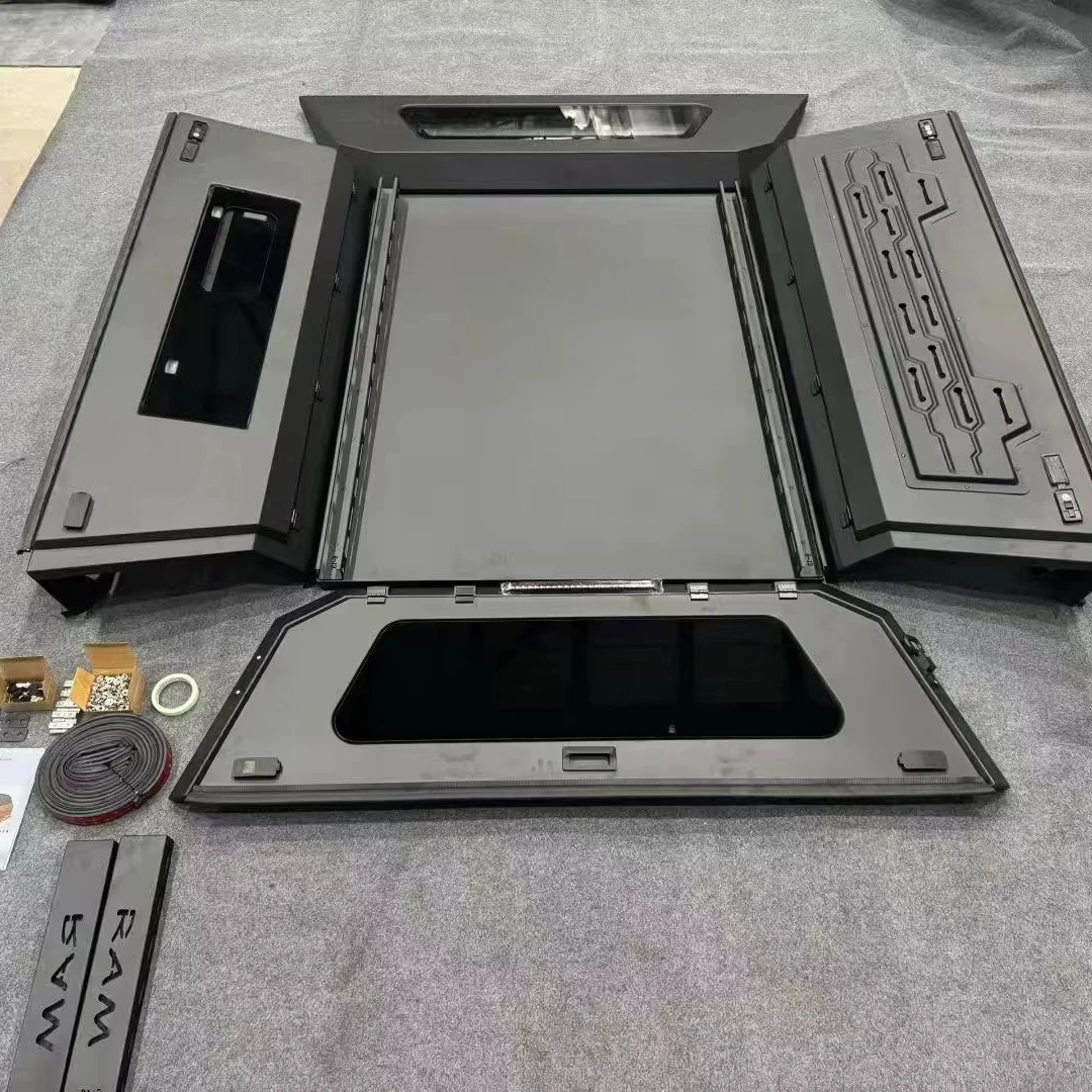 

Pickup Truck Camper Hardtop Canopy for ram 1500 5.7/6.4ft with Rambox Decorative Panel Sliding Window Integrated Design