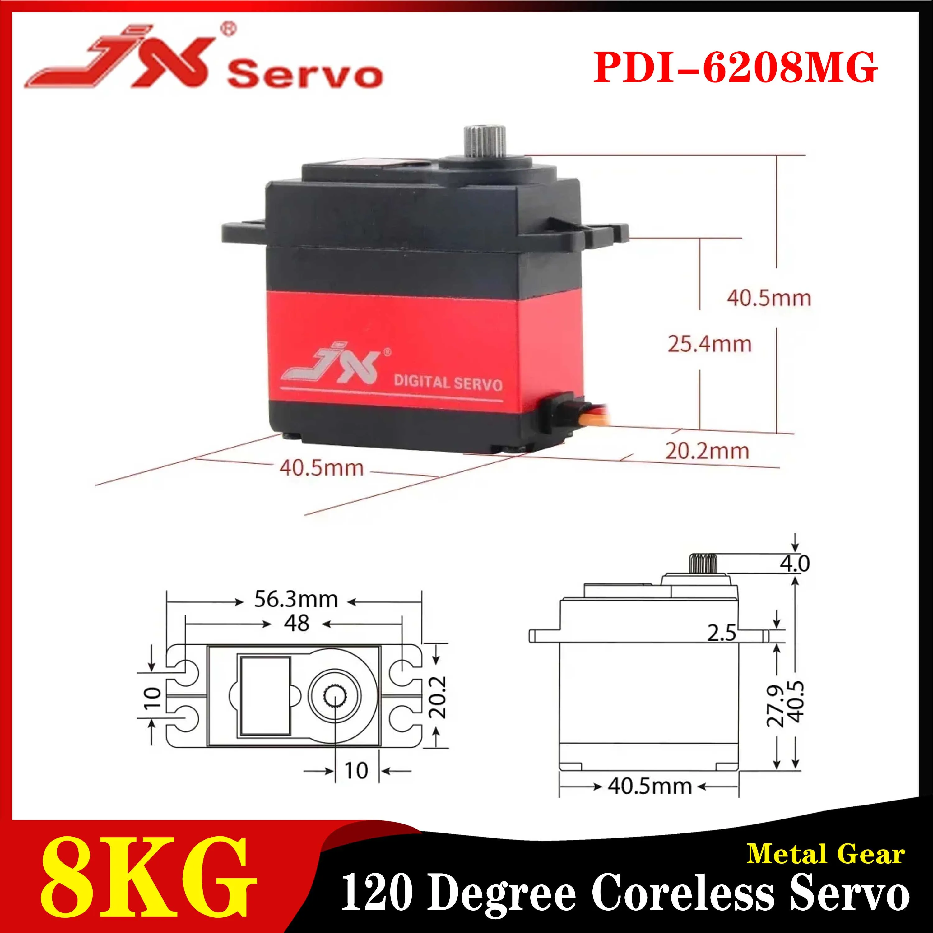 JX PDI-6208MG 8KG métal Geai Servo 120 degrés haute vitesse Standard 4.8-6V pour RC dérive voiture Buggy chenille avion Robot modèle