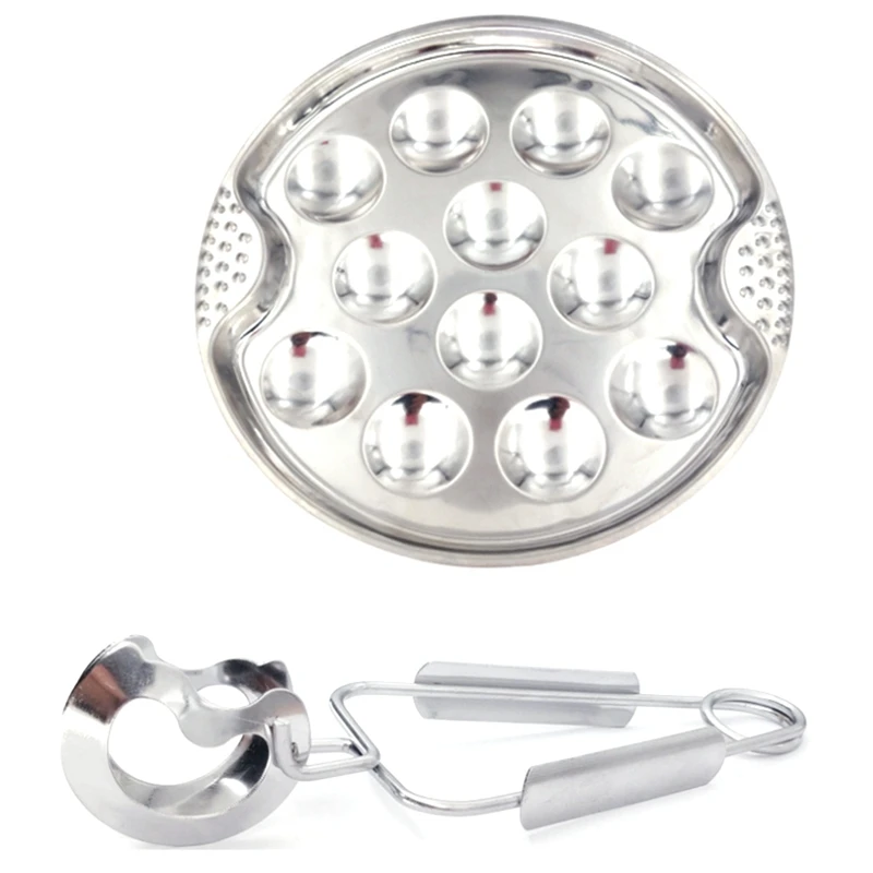 1 Set Of Stainless Steel Snail Mushroom Escargot Plate With 12 Compartments Grilled Snail Tool 12 Grilled Conch Tray