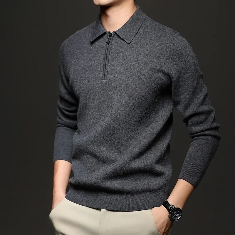 Maglione di lana da uomo autunno inverno con risvolto pullover ispessito tinta unita mezza cerniera versione coreana camicia maglione lavorato a maglia casual