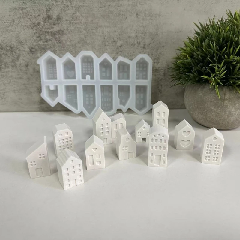 Windowed Small House Ornament Mold Flexible Silicone Mold Home Decoration Gypsum Mould Practical Jewelry Making Tool