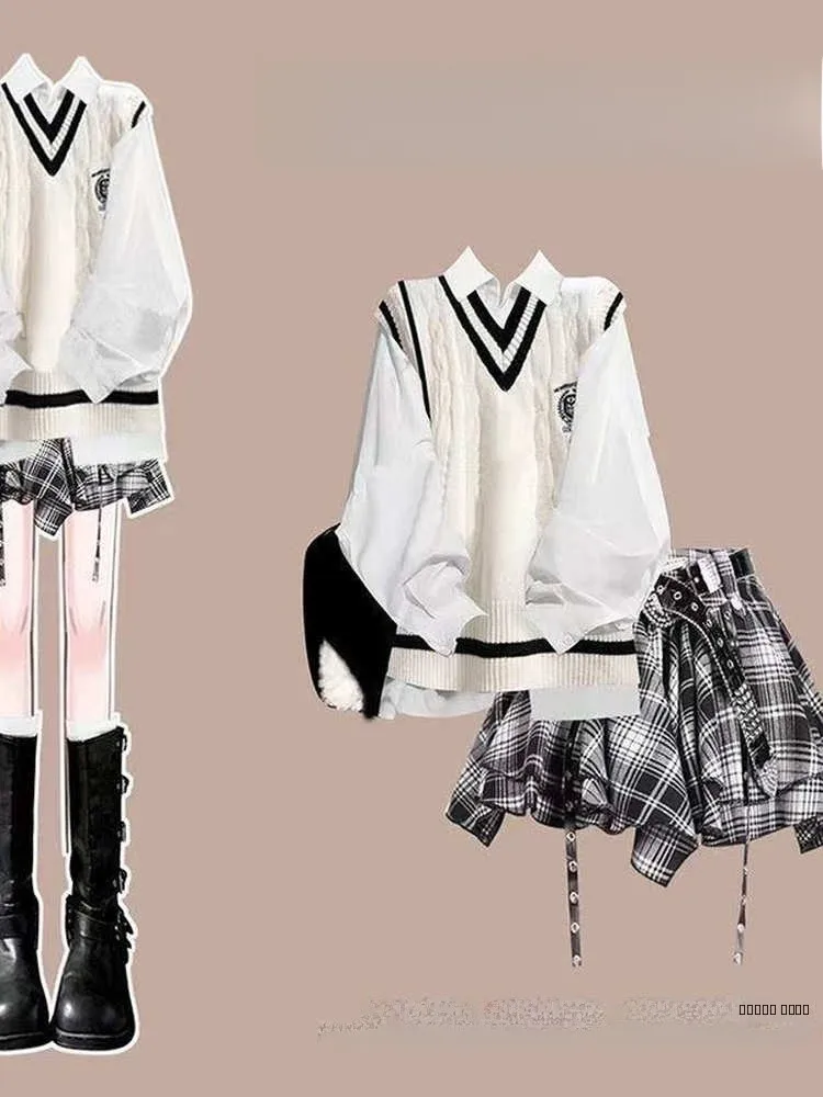 

Early Autumn Korean Style Long Sleeve Dress Set College Fashion Women's Miniature JK Short Skirt Suit 2025 New Arrival