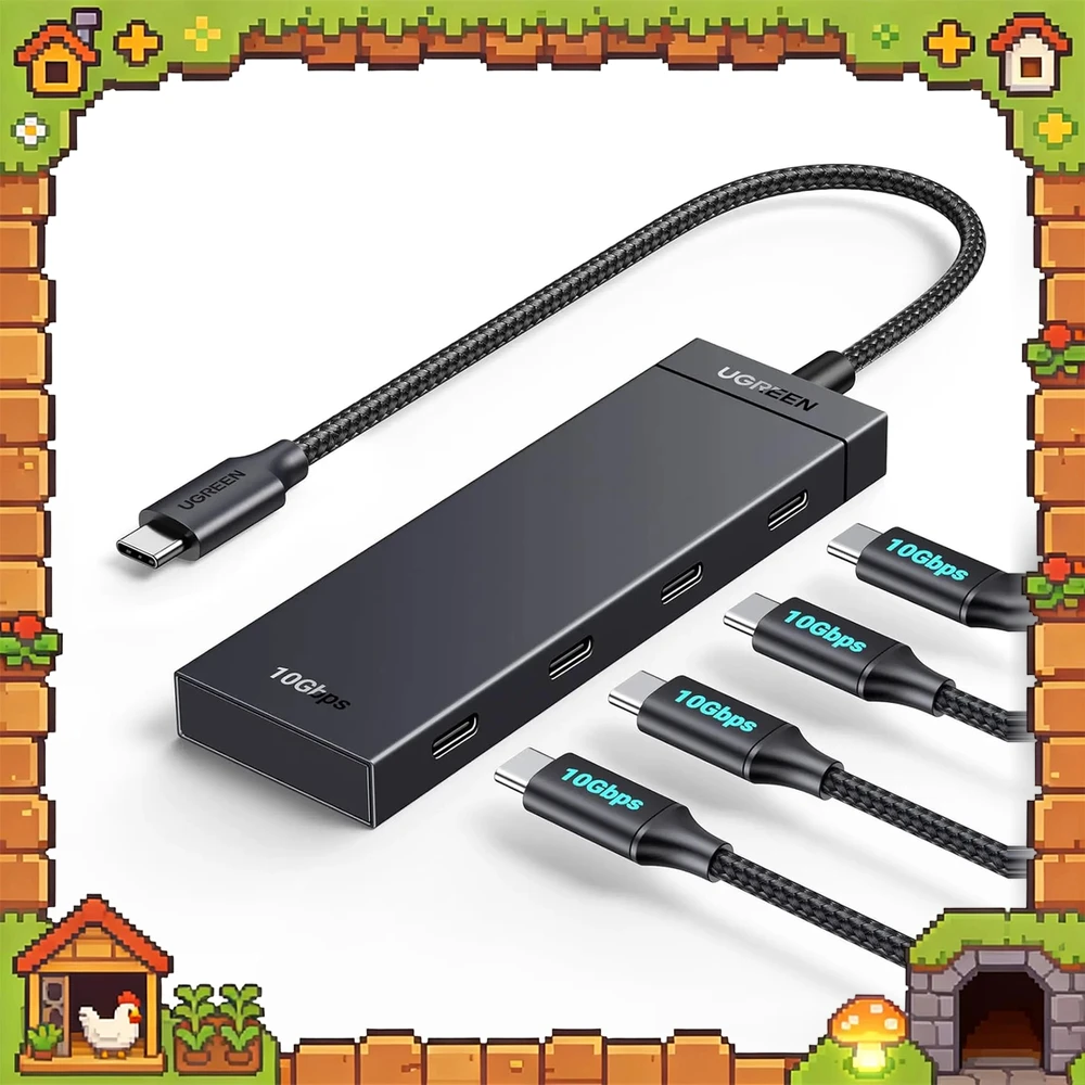 UGREEN 35584 USB C Hub CM806 4 Port USB 3.2 Gen 2 10Gbps Splitter Braided Cable for Windows Mac OS Linux