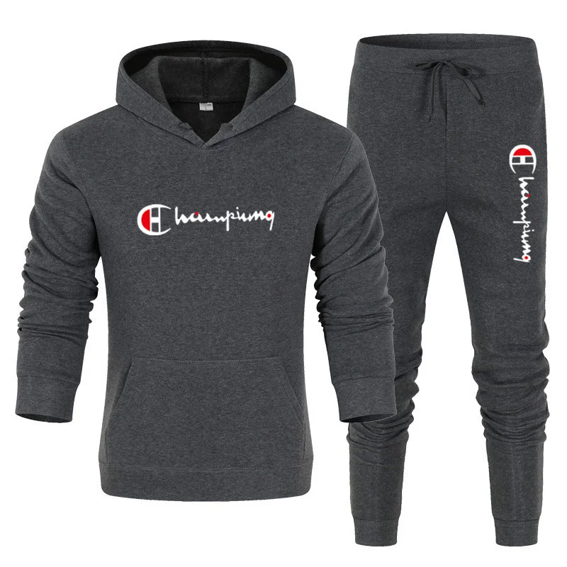 ChimBrand-Ensemble sweat-shirt à capuche imprimé, pull décontracté et solide pour hommes