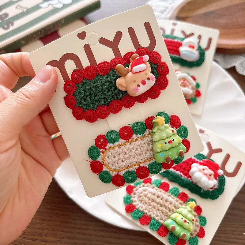 2/8 قطعة جديد محبوك عيد الميلاد الأطفال مشبك شعر لطيف الكرتون فتاة عطلة الجانب BB كليب فتاة القلب مشبك شعر #2