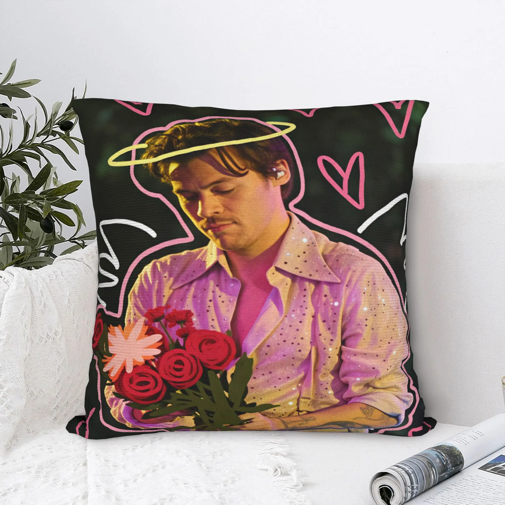 Harrys S-Styles Kiss Al the Time Pillow Cover  Comfy Cushion Cover Vintage Pillow Case For Living Room Chair