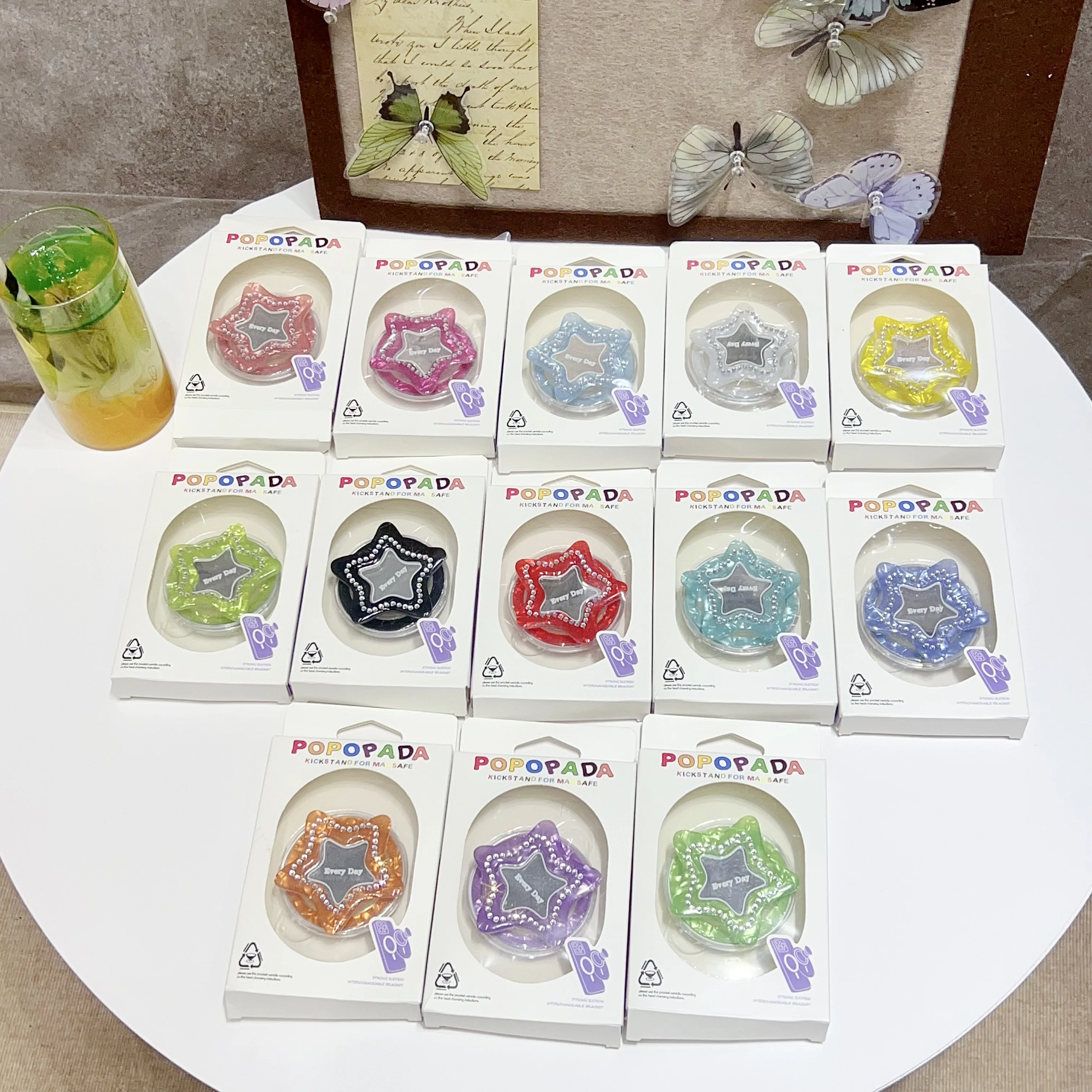 Coreano y2k bonito dos desenhos animados espelho superfície estrela suporte magnético aperto tok griptok suporte do telefone magsafe suporte inteligente tok