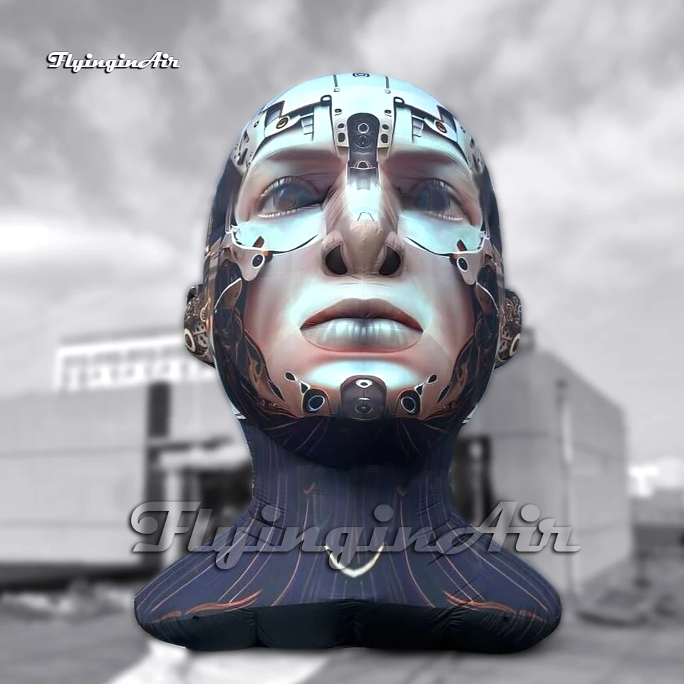 Amazing Customized Giant Inflatable Figure Mechanical Human Head Model Carnival Stage Background Air Blow Up Robot For Event