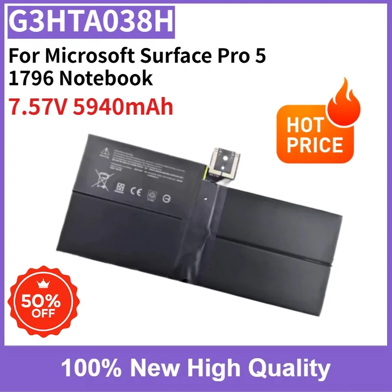 

Large Capital Brand-New G3HTA038H Laptop Battery 7.57V 5940mAh for Microsoft Surface Pro 5 1796 Notebook DYNM02