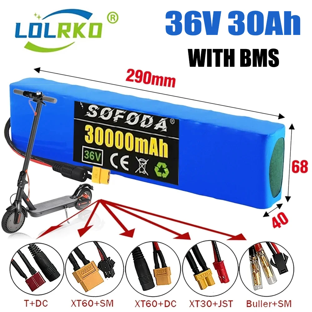 

10S3P 18650 36V 30Ah Lithium Battery Pack 600W 42V for Xiaomi M365 Pro Ebike Bicycle Scooter Inside with 20A BMS XT60 and T PLUG