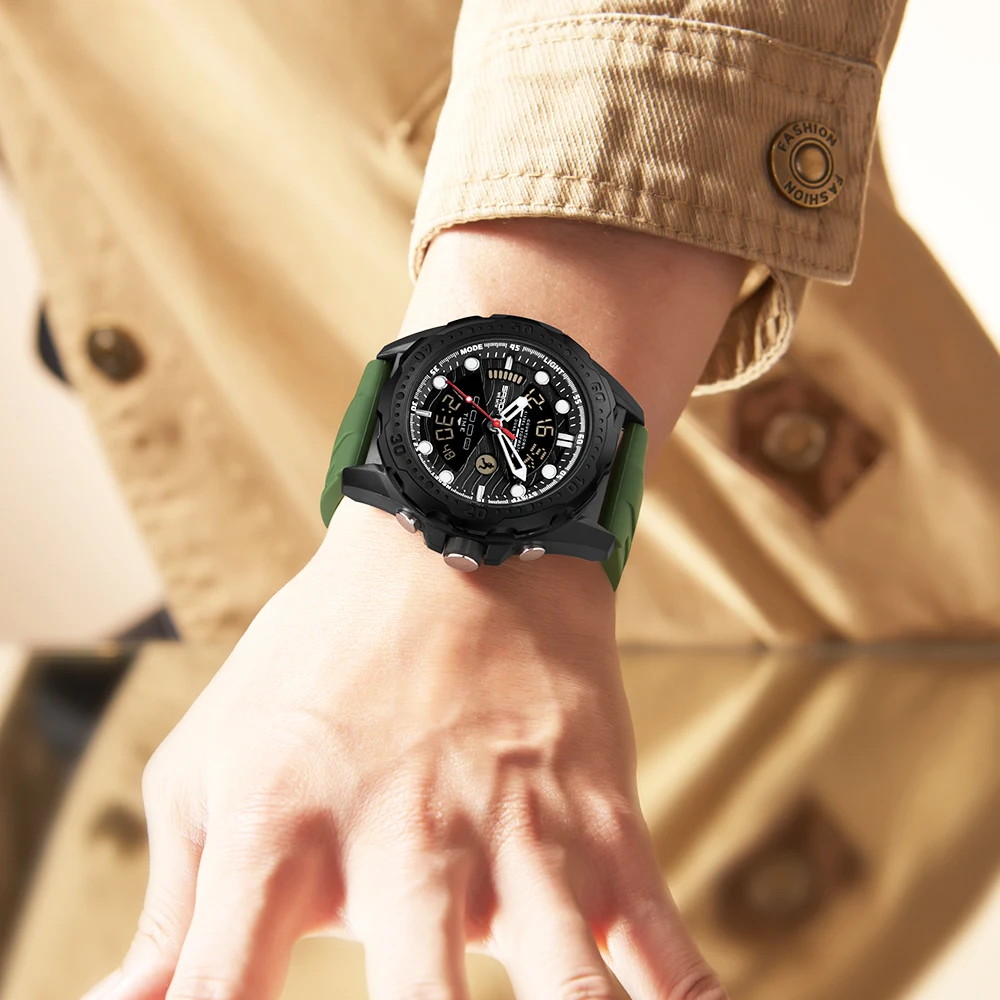 Zegarek męski SANDA LED Luxury, podświetlany, z datownikiem, podwójnym czasem, wyświetlaczem cyfrowym, alarmem, elektroniczny, kwarcowy, zegarki męskie Reloj