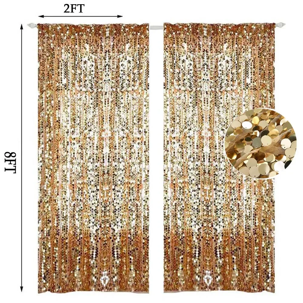 2FTx8FT 18mm Large Sequin Backdrop Curtains Glitter Background Sparkly Gold Curtains for Wedding Sequence Backdrop Stage Decor