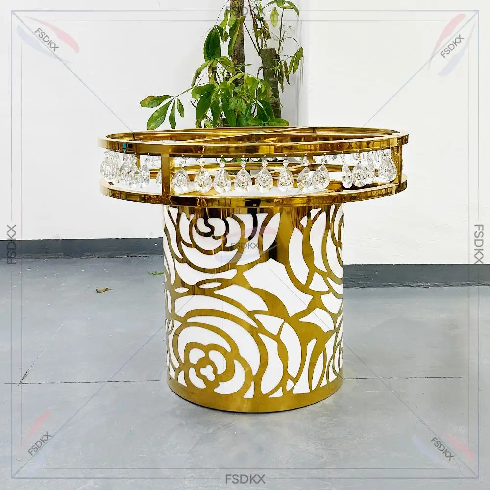 Large Discount Gold Plinths Glass Round Cake Table Stainless Steel Cake Tables For Wedding Party Events Banquet