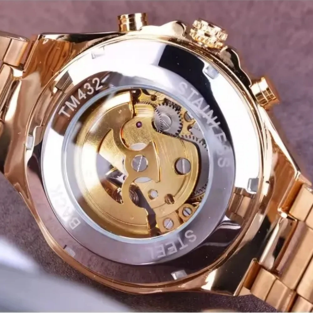 Luxury Men's Automatic Mechanical Watch Smooth Hollow Back Design Stainless Steel Band Suitable for Business And Casual Wear Ide