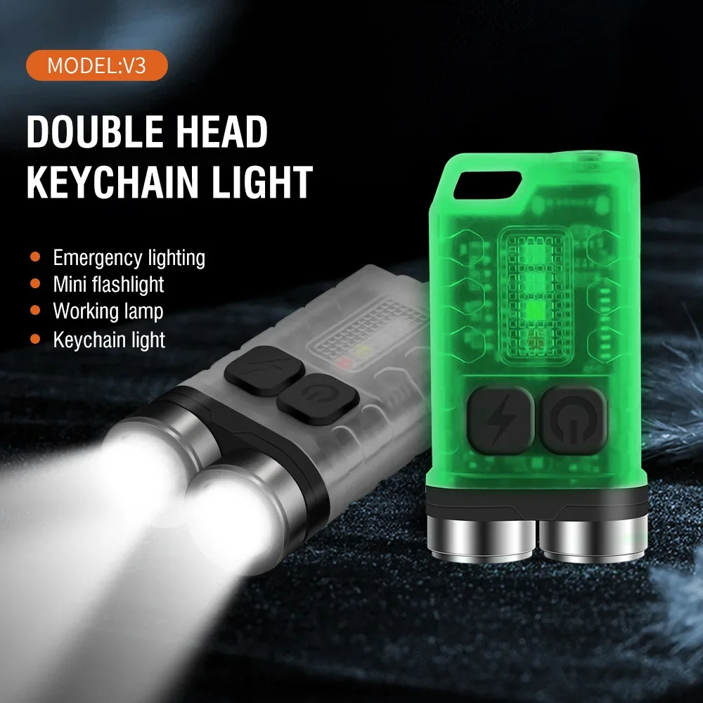 BORUiT V3 LED Keychain Portable 900LM EDC UV Flashlight Work Light Type-C Rechargeable Mini Torch with Magnet UV Pocket Lantern