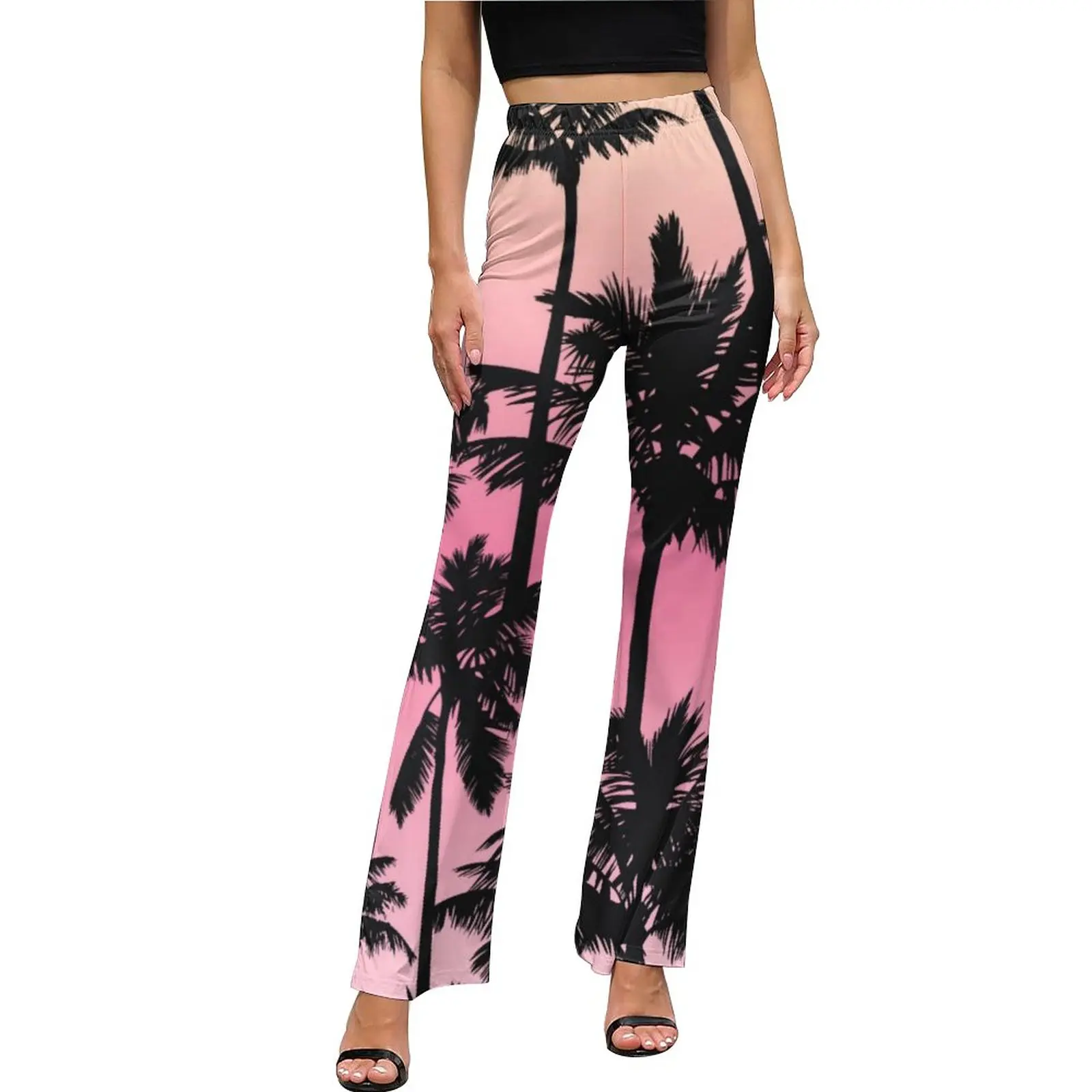 

Sunset Beach Print Pants Palm Tree Elegant Flare Trousers Summer Female Print Street Style Slim Fit Pants