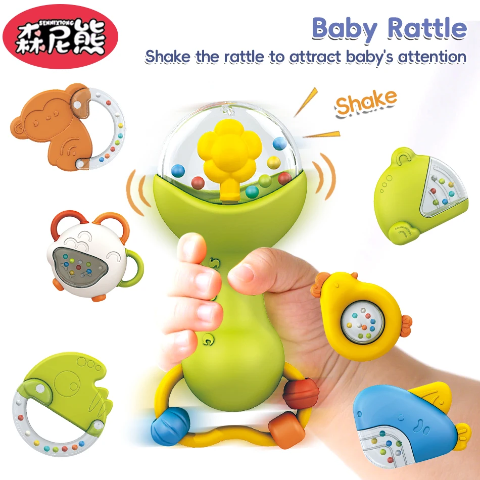 SENNIXIONG Baby Tafelbel Schattige Puppy Krab Haai Rammelaar Baby Kauwbare Bijtring Montessori Zintuiglijke Speelgoed Voor Peuter Walvis Doos Gift