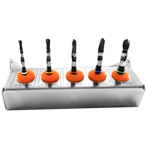 Imagen 1 del producto Taladros de implante Dental de 5 piezas, riego externo, negro, inoxidable, con soporte para fresa