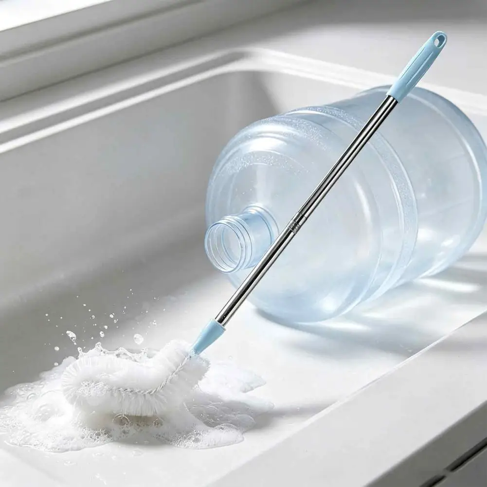 Barrel Scrubber with Extended Handle Long Stainless Steel Water Bucket Brush Flexible High-density Bottle Brush for Buckets