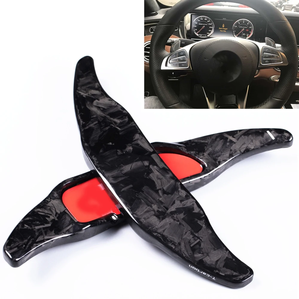 2 Pieces Gear Steering Wheel Paddle Shift Extension Forged Carbon Fiber For Benz AMG A45 CLA45 C63 CLS63 S63 GLE63 2015-2018