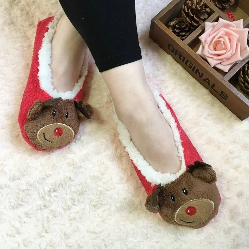 Home Slipper Sock Fluffy Womens Kawaii Plush Christmas Winter Shoes Contton Indoor Funny Cute Female Fuzzy House Shoes Flat Warm