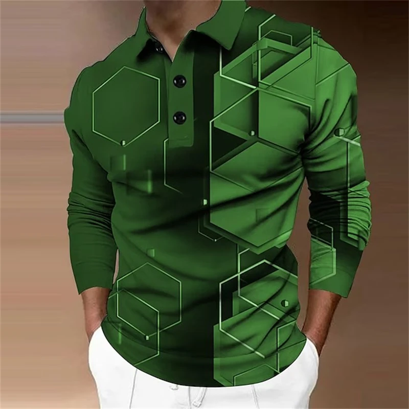 Men's Long Sleeve Polo Shirt Golf Shirt Graphic Prints Geometry Turndown 3D Print Outdoor Street Long Sleeve Comfortable Tops