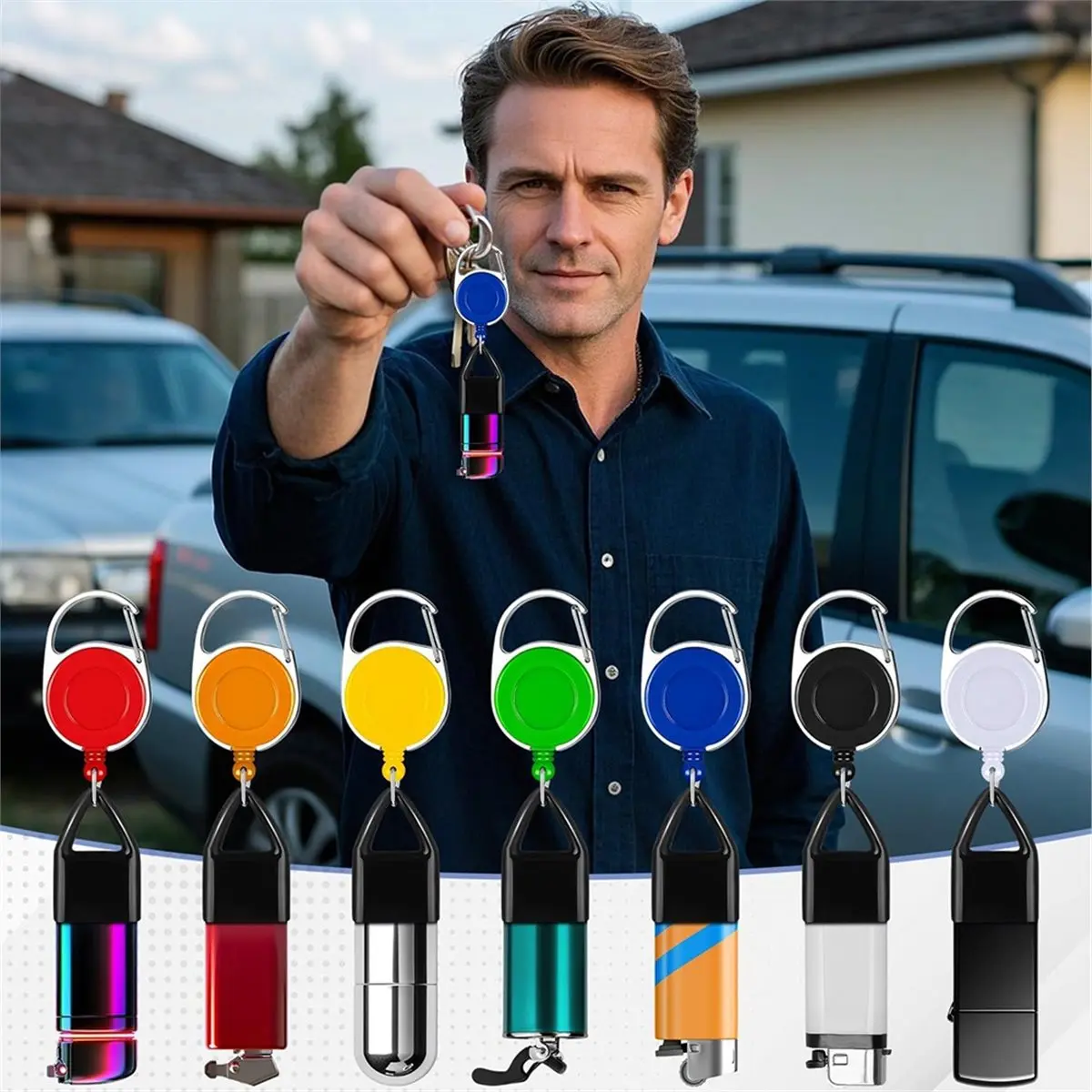 14 Pieces Retractable Lighter Clip Assorted Color Lighter Holder Keychain with Clip Classic Lighter Cover, Single Clip