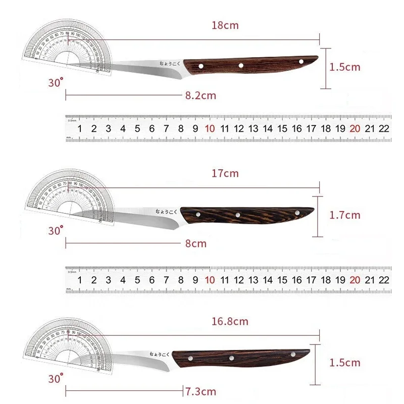 Rapa di frutta professionale, ali di pollo manico in legno intaglio (machete + coltello + coltello da frutta)