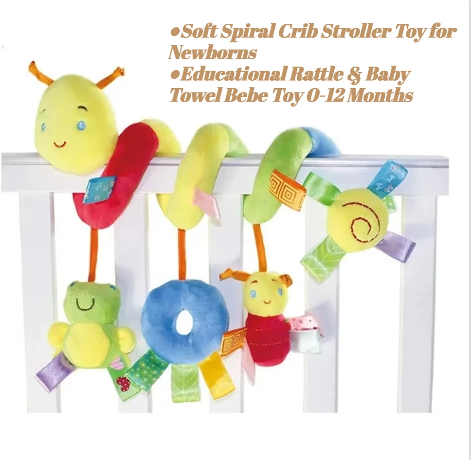 Brinquedo em espiral para berço de bebê, carrinho de bebê e cama, brinquedo macio para recém-nascidos, chocalho educativo para assento de carro, toalh