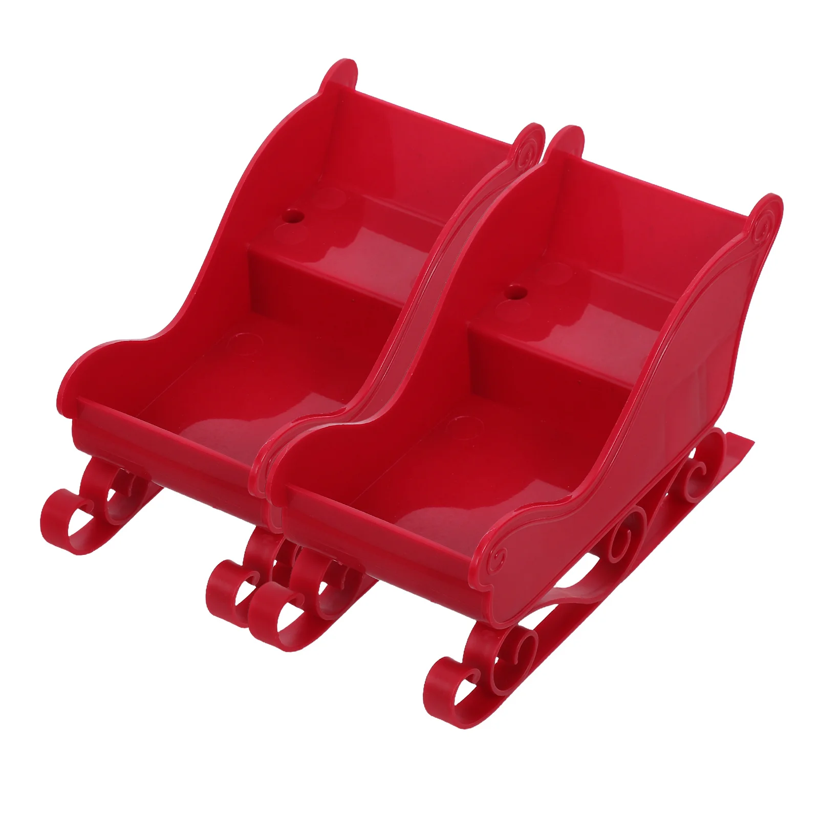 

2pcs Small Santa Sleigh Plastic Desk Display Bowl & Basket Christmas Village Displays Office Decor Mantelpiece Centerpiece Sleds