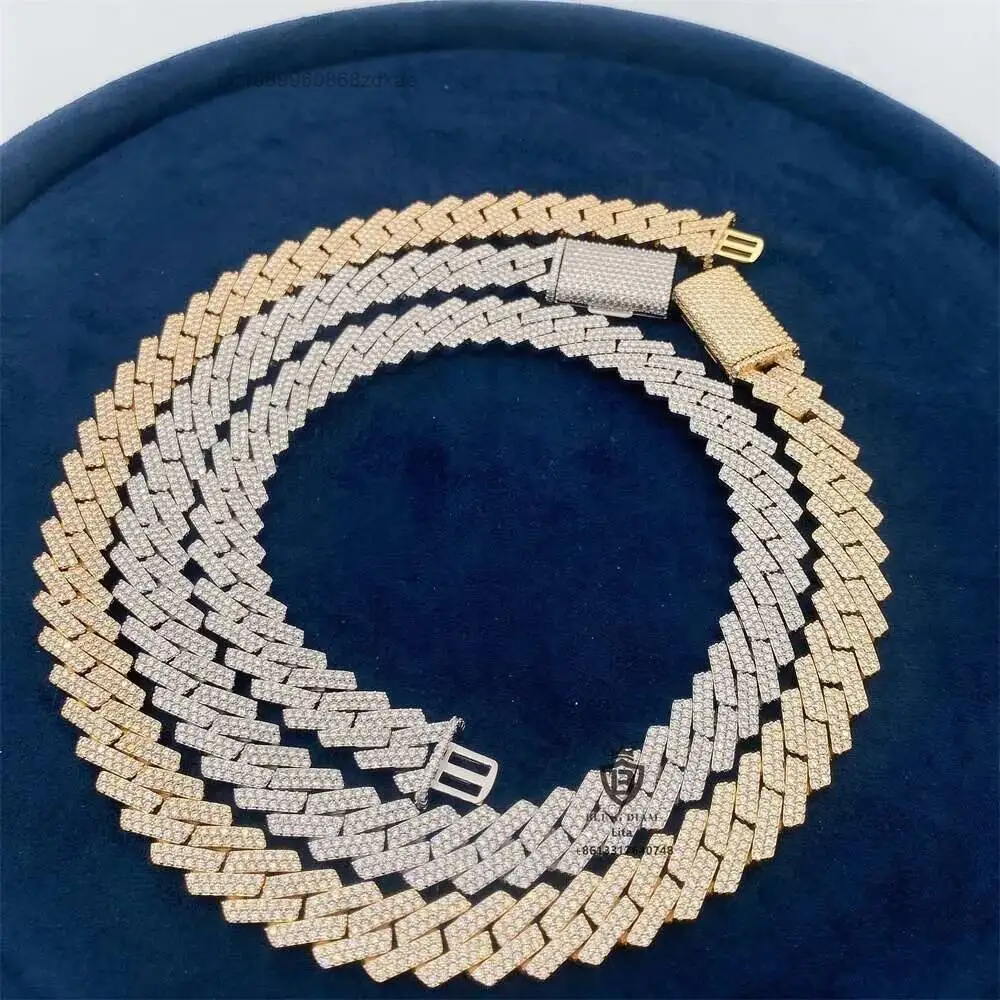 Luxury Iced Out Mens Hip Hop Jewelry 15mm 22 Gra Moissanite 925 Silver Solid Gold Plated 18k Cuban Link Chain.
