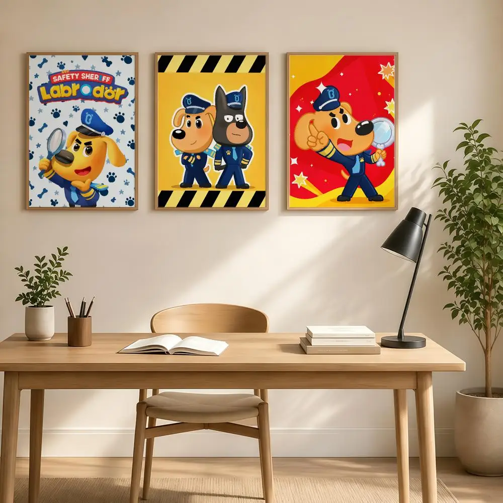 Cute Kids Animation Safety Sheriff Labrador Poster Poster Print Painting Wall Art Living Room Office Decoration Frameless