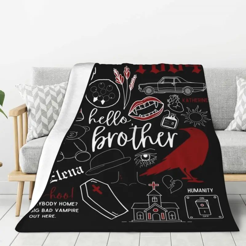 Custom The Vampire Diaries Blanket Soft Flannel Fleece Warm Damon Salvatore Doodles Throw Blankets Bedroom Sofa Bedspreads