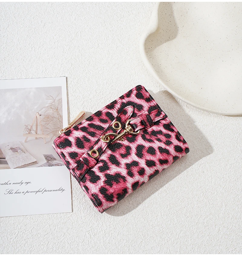 Baellerry Women's Leopard Short Wallets Pu Leather Wallets Vintage Female Coin Purse Large Capacity Hand Bag Card Holder