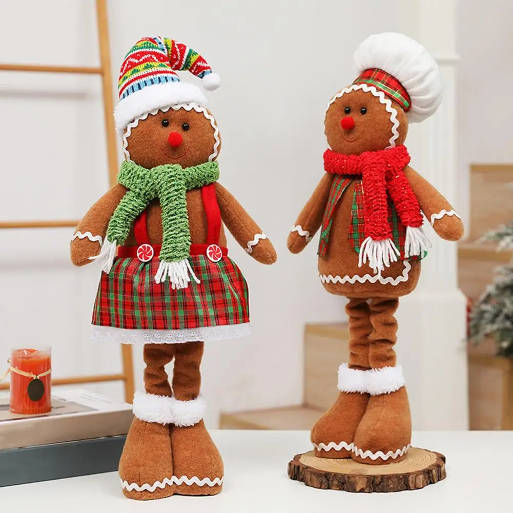 Gingerbread Man Plush Toy Stuffed Gingerbread Man Christmas Decoration Standing Gingerbread Man Doll with Retractable Legs Gift