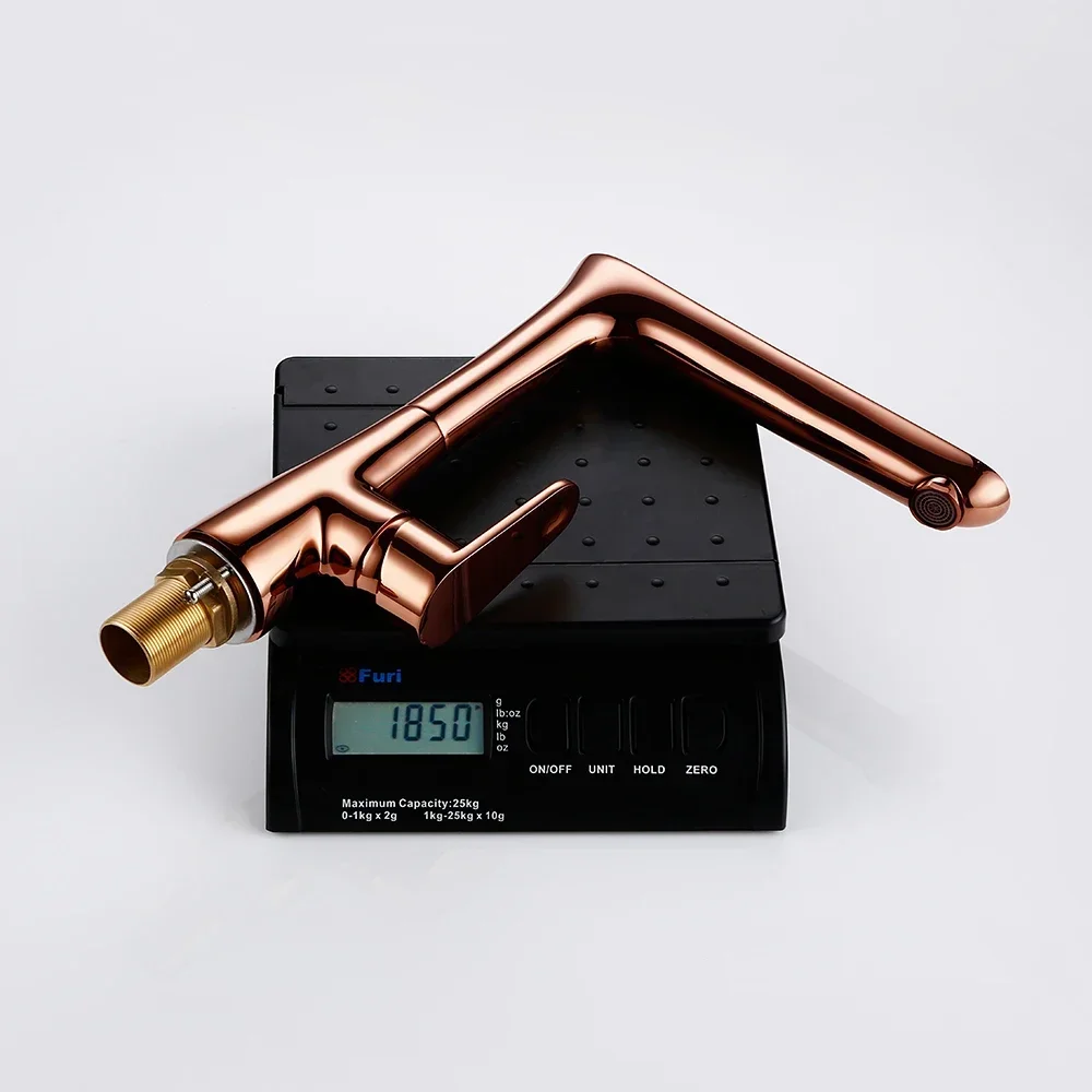 Bagnolux Polished Rose Gold Brass Single Hole Handle Deck Mounted Hot And Cold Mixing Kitchen Sink Faucet view 6
