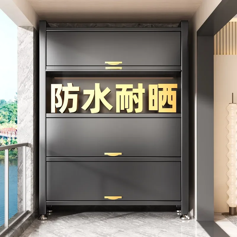 Waterproof Multi Layer Outdoor Storage Cabinet Movable Iron Shoe Locker for Balcony Yard Sunscreen Sundries Organizer