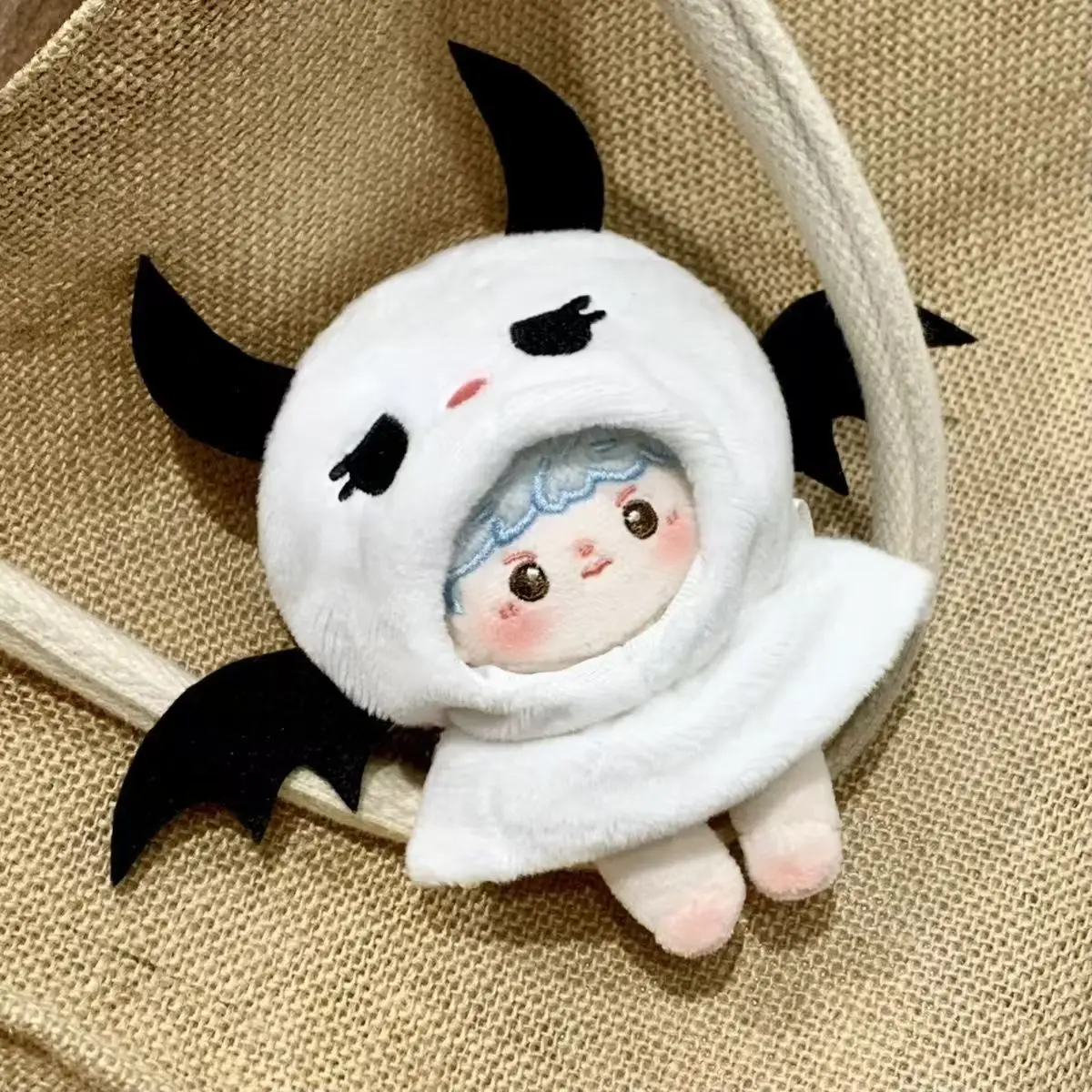 10cm Plush Doll Halloween Costume , Soft and Cute Ghost Cloak ,Single EyeMask Black Devil Cloak Cosplay Doll Accessories