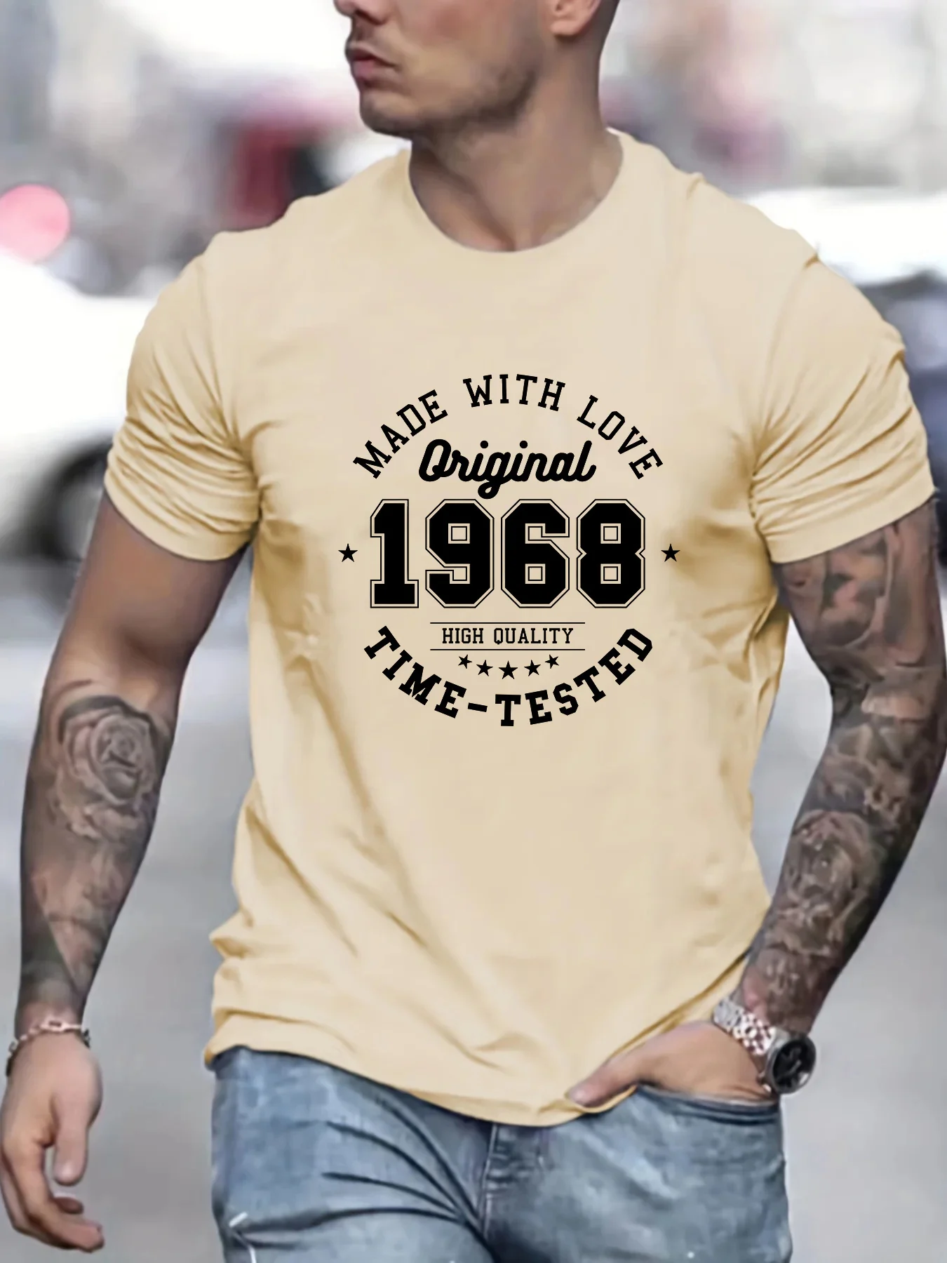 

Мужская летняя футболка из 100% хлопка MADE MITH LOVE 1968, модная повседневная спортивная свободная футболка с круглым вырезом и короткими рукавами с принтом