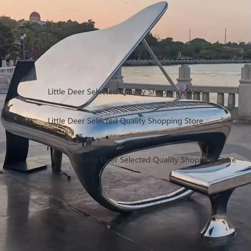 Custom Designed Hand-Polished Stainless Steel Piano Sculpture High Quality Indoor and Outdoor Display Decoration Metal Crafts