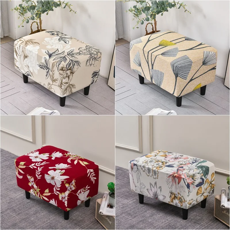 

1PC Floral Printed Stool Cover Stretch Rectangular Footstool Slipcover Elastic All-inclusive Sofa Footrest Cover Housse de pouf