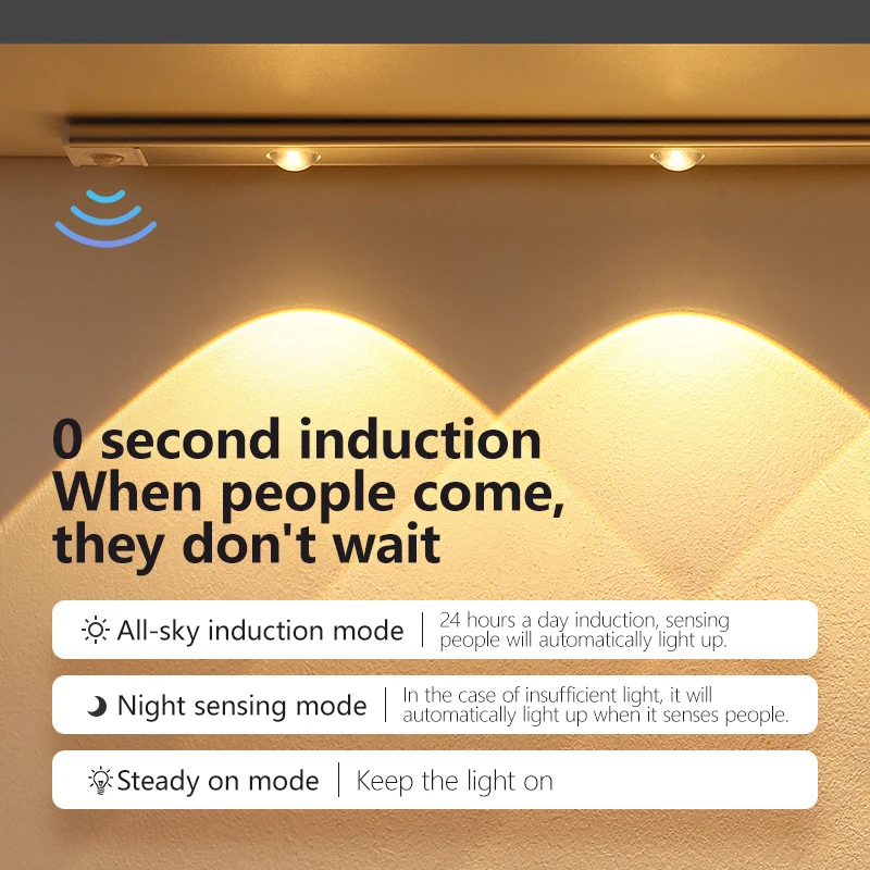 Veilleuses LED avec détecteur de mouvement, bande lumineuse sans fil, aste par USB, lampe de chambre pour armoire de cuisine, éclairage de garde-robe de chambre