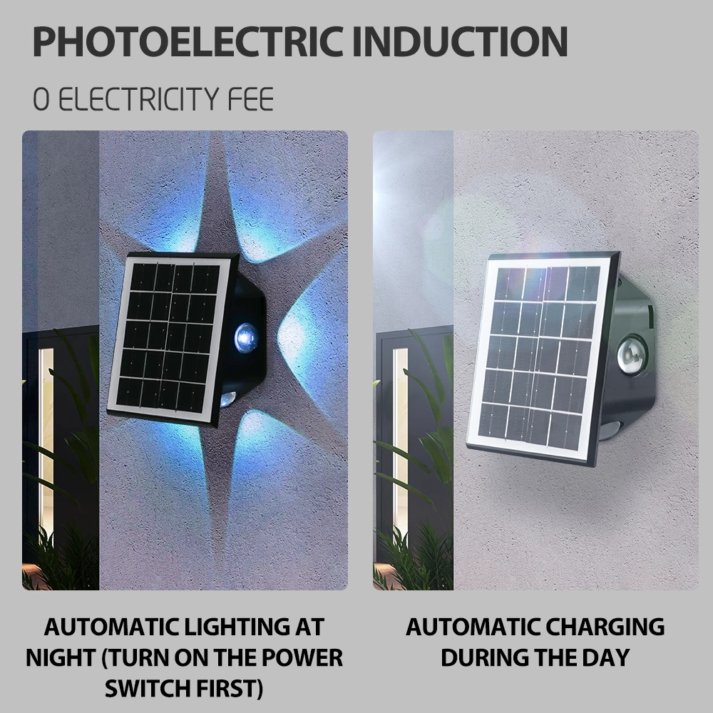 Solar LED Wall Lamp Outdoor Waterproof PHOTOELECTRIC INDUCTION RGB Colors