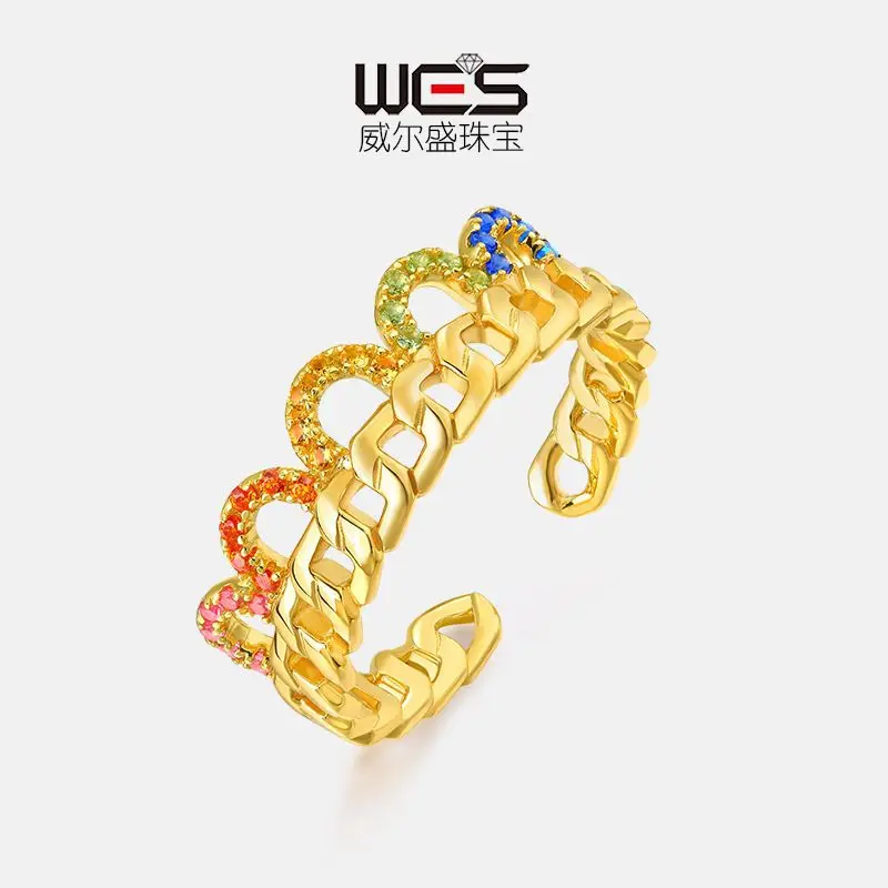 

New 18K Gold Colored Baby Stone PT950 Platinum Crown Ring for Women, Colorful Zirconium Twist Live Mouth Ring, Beautiful