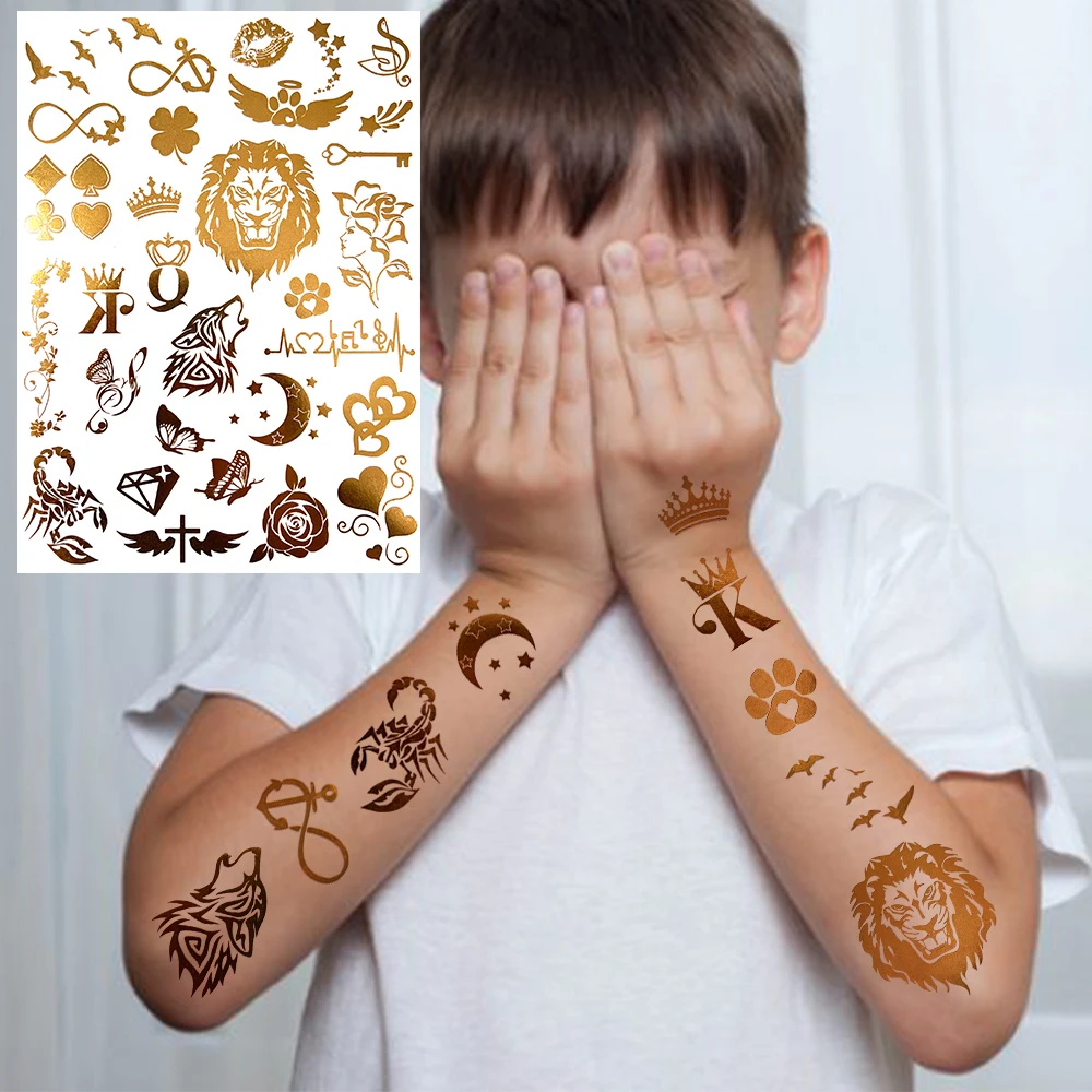 Realistic Elk Flower Moon Fake Tattoo Sticker For Kids Women Gold Rose Snake Wings Temporary Tattoos DIY Gadget Waterproof Tatoo