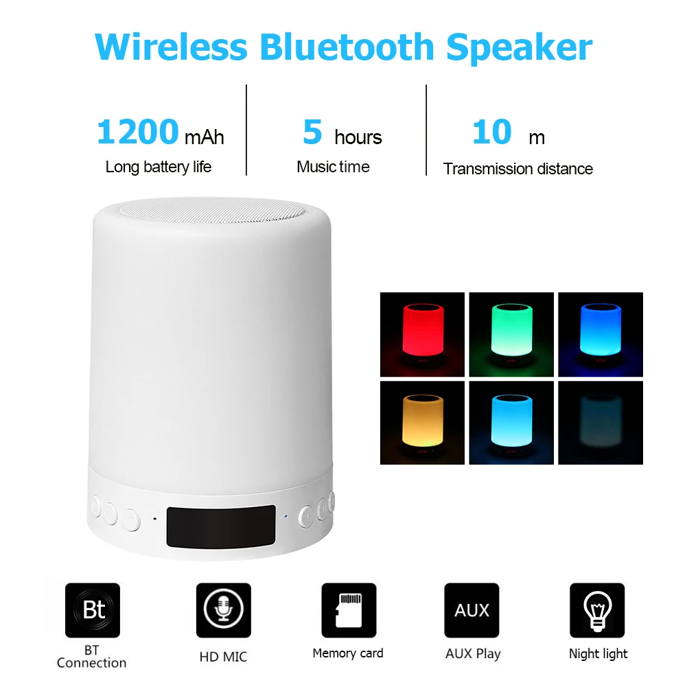 Wireless Speaker Bluetooth Music Player Touch Pat Light Colorful LED Night Lamp Bedside Table Lamp for Good Sleeps vitog yyk