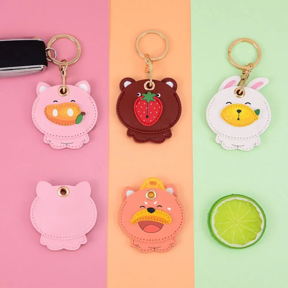 2Pcs Cartoon Fruit Animal Key Ring Pig Funny Protection PU Leather Cover Anti-Scratch Portable Pet Collar Pendant Professionals