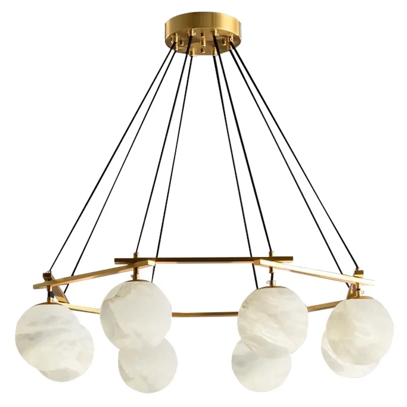 

Nordic Living Room Round Brass Art Chandelier Modern Hotel Study Dining Room Marble Pendant Light
