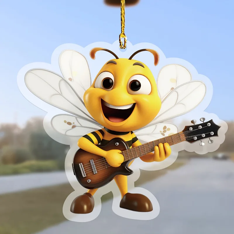 8cm Acrylic 2D Flat Yellow Big Eyes Bee Hanging Pendant Wind Chime Suncatcher Home Window Ornament Garden Decor Car Decoration